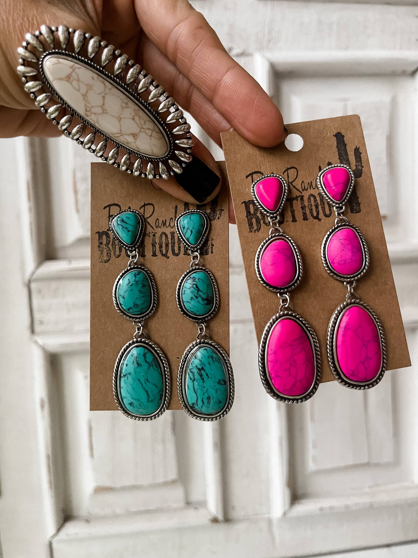 Metal Stone Drop Earrings 3 Tier
