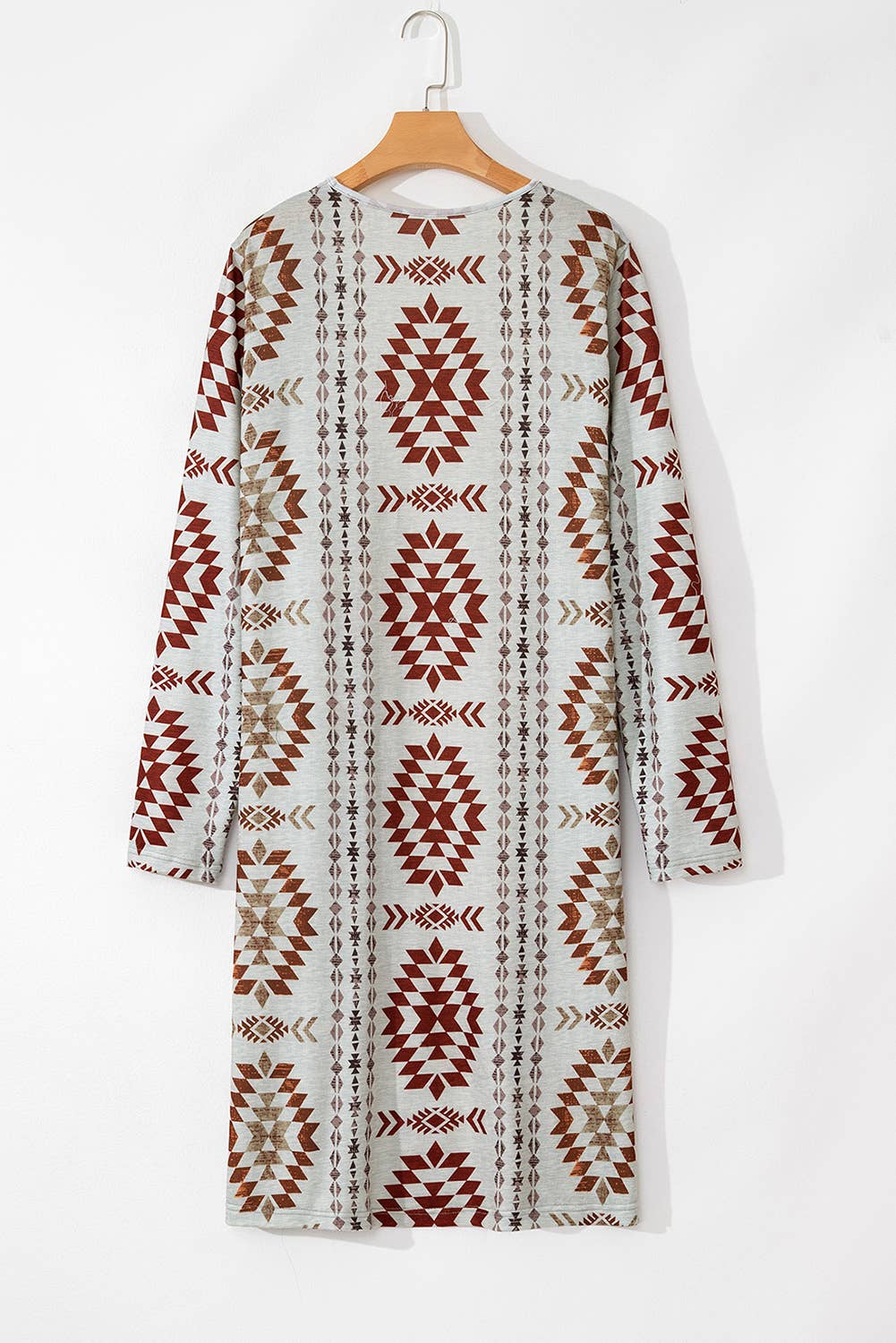 Western Printed Open Front Long Cardigan