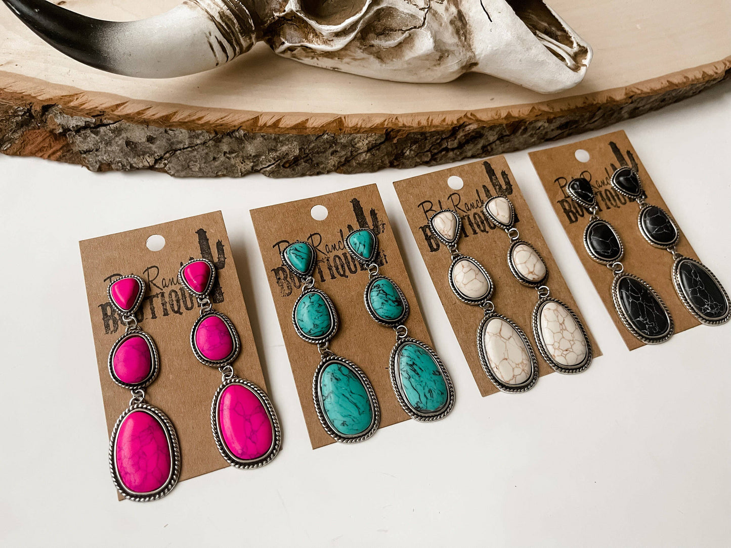 Metal Stone Drop Earrings 3 Tier