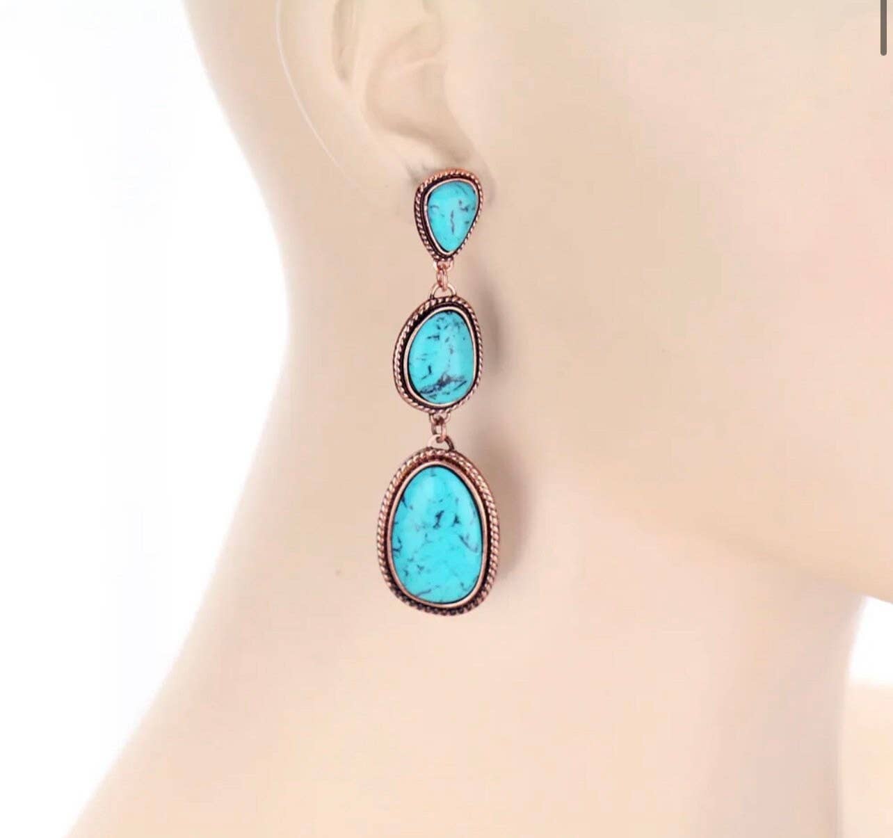 Metal Stone Drop Earrings 3 Tier