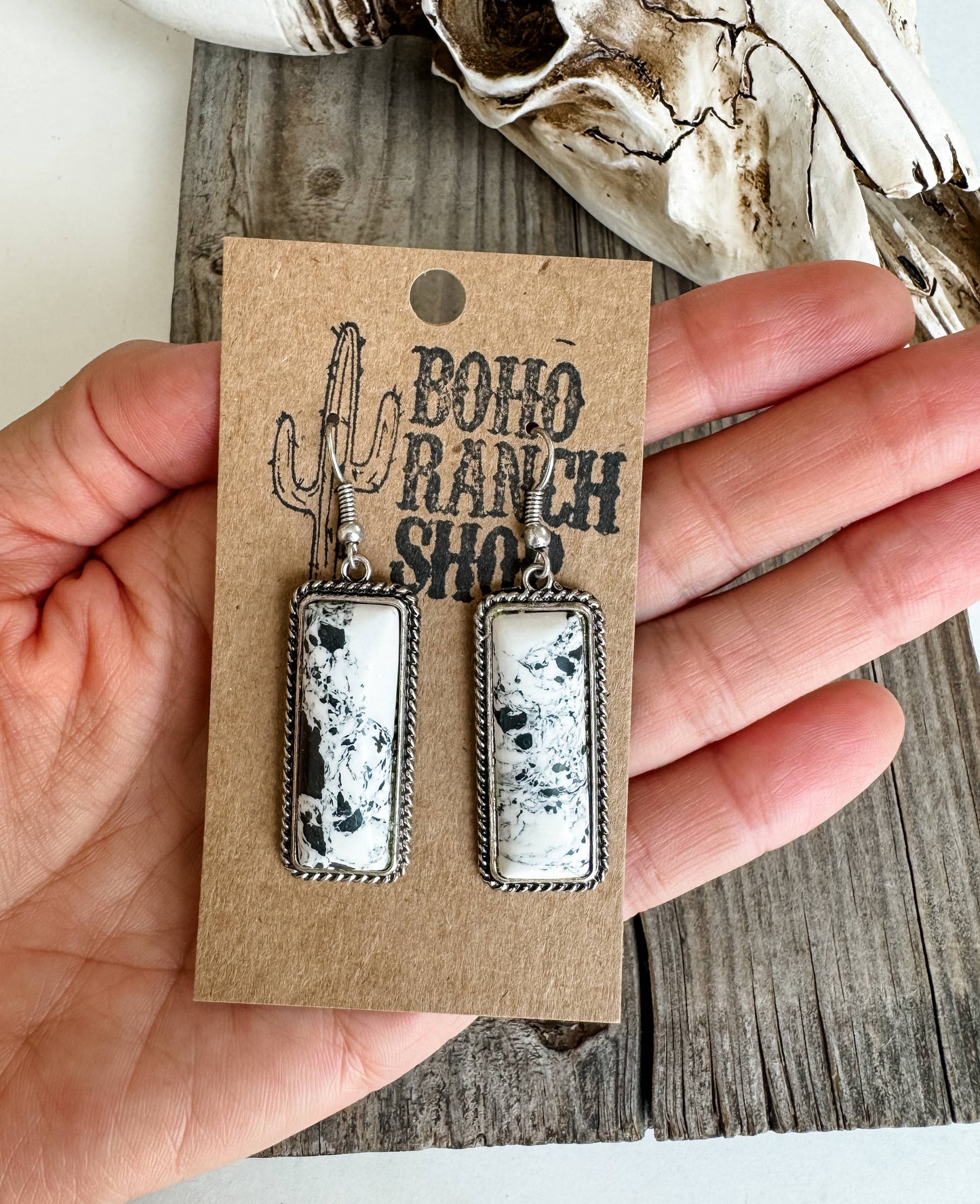 Rectangle Stone Dangle Earrings
