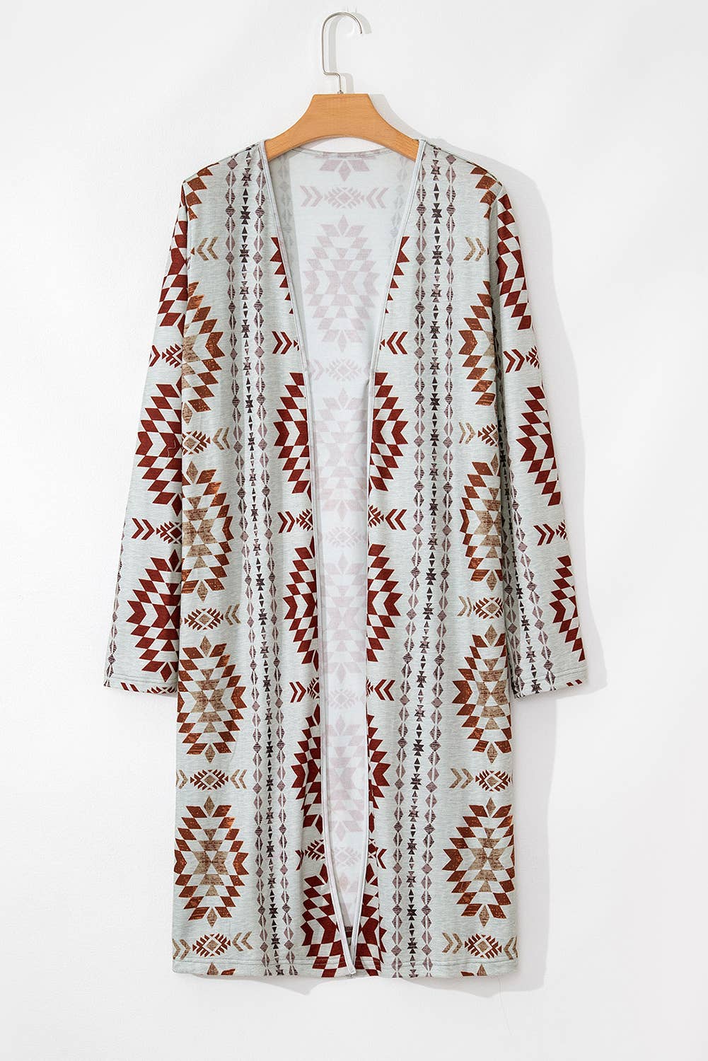 Western Printed Open Front Long Cardigan