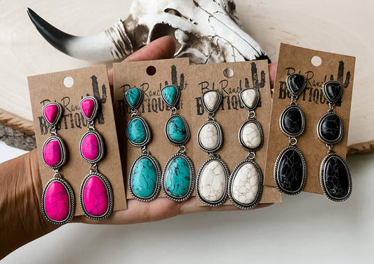 Metal Stone Drop Earrings 3 Tier