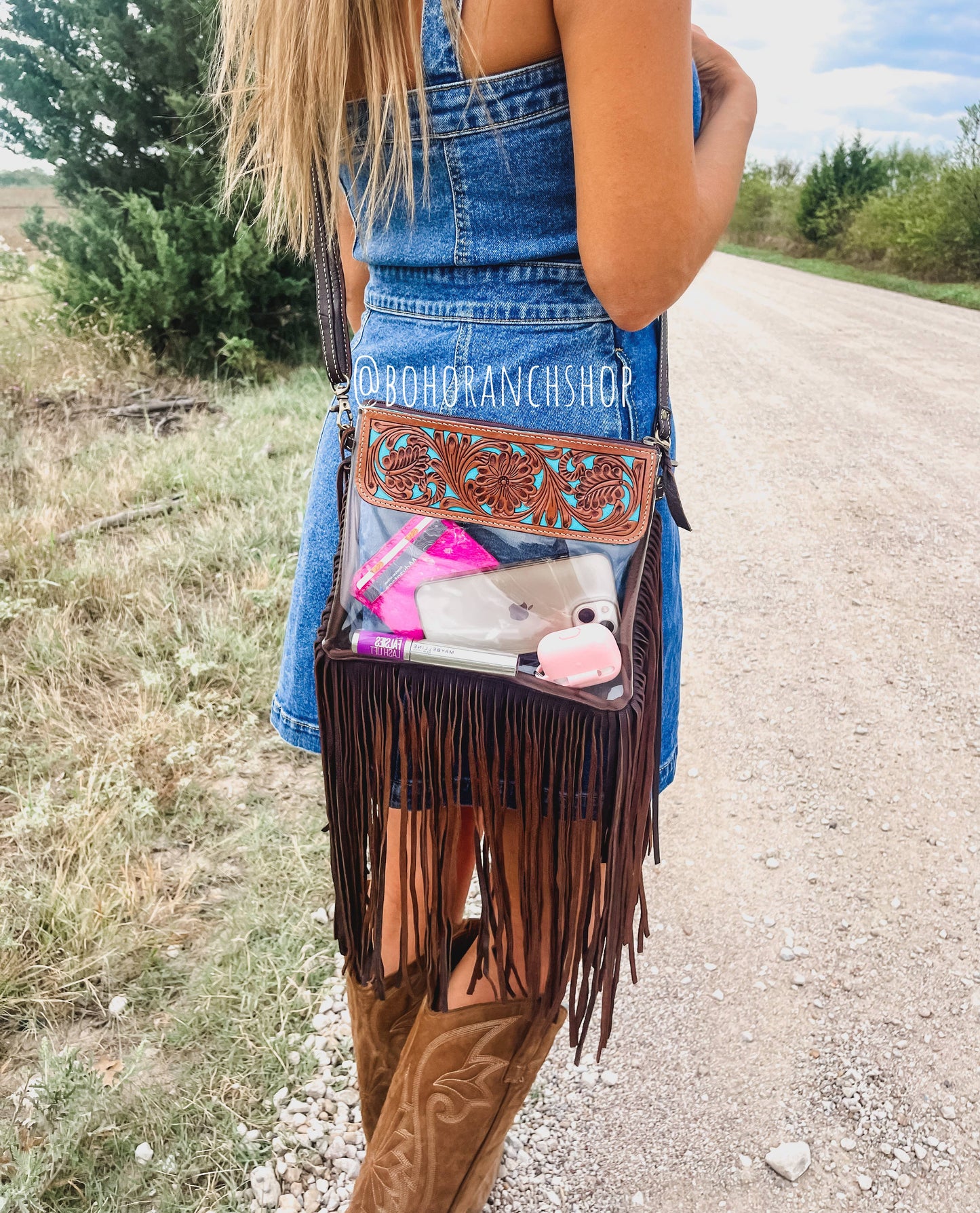 Hand Tooled Clear Purse Crossbody