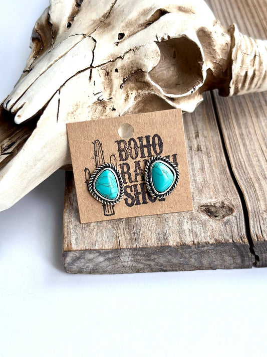 Western Concho Turquoise Stone Stud Earrings