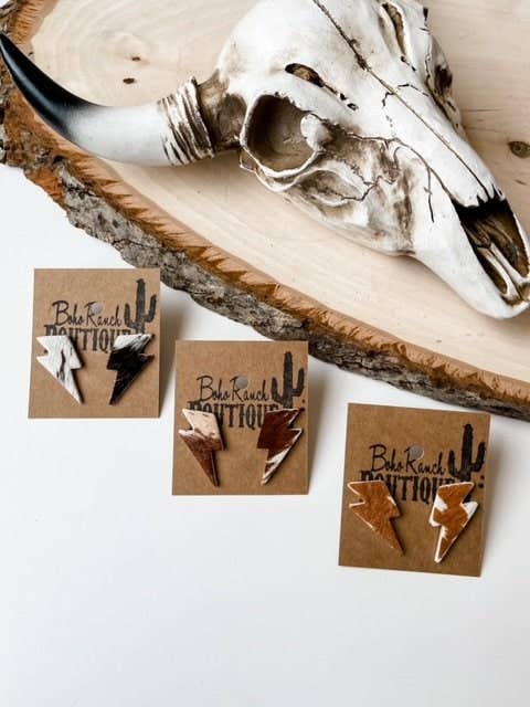 Genuine Hair On Cowhide Lightning Bolt Earrings