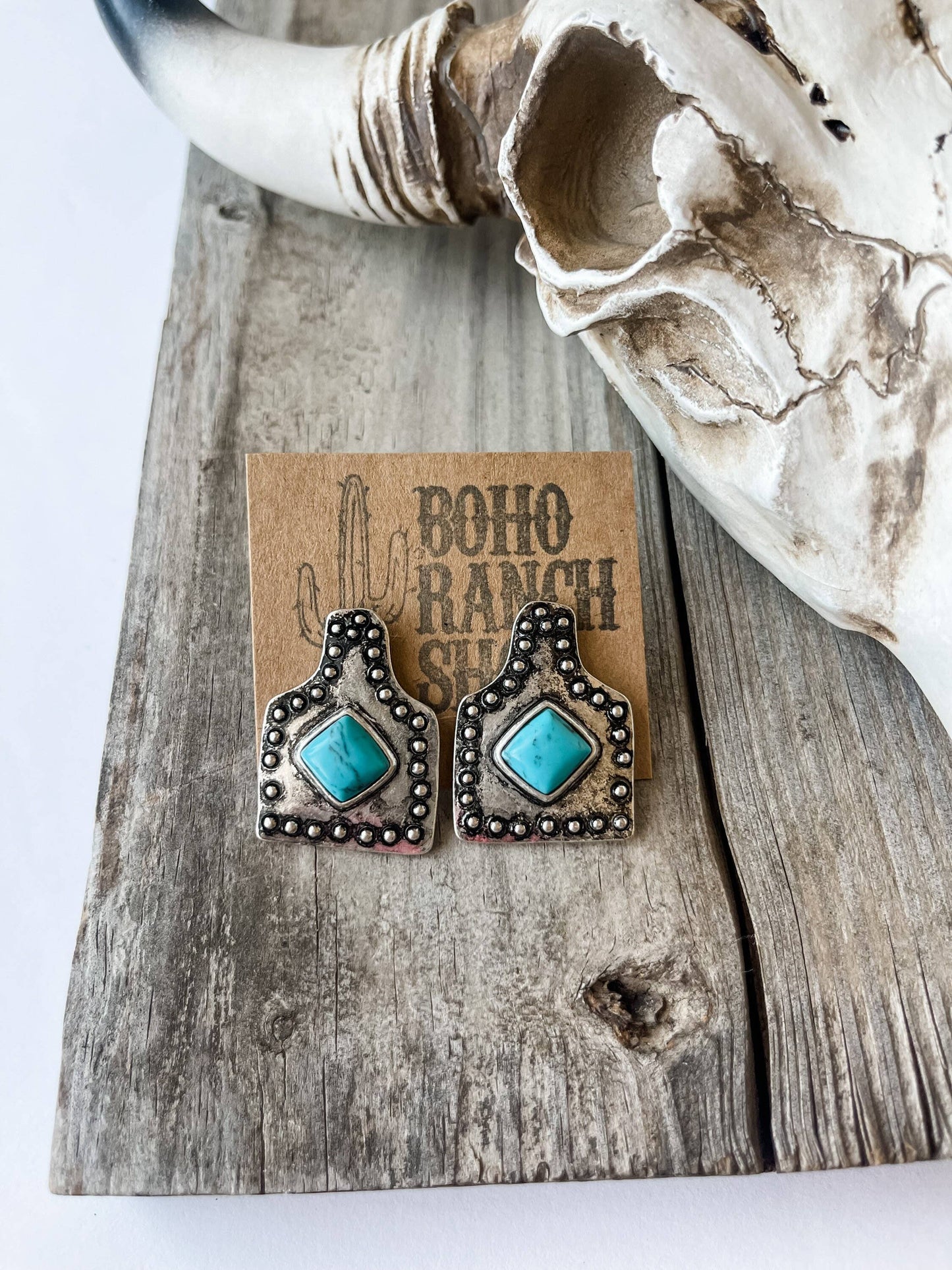 Ear Tag Stone Stud Earrings
