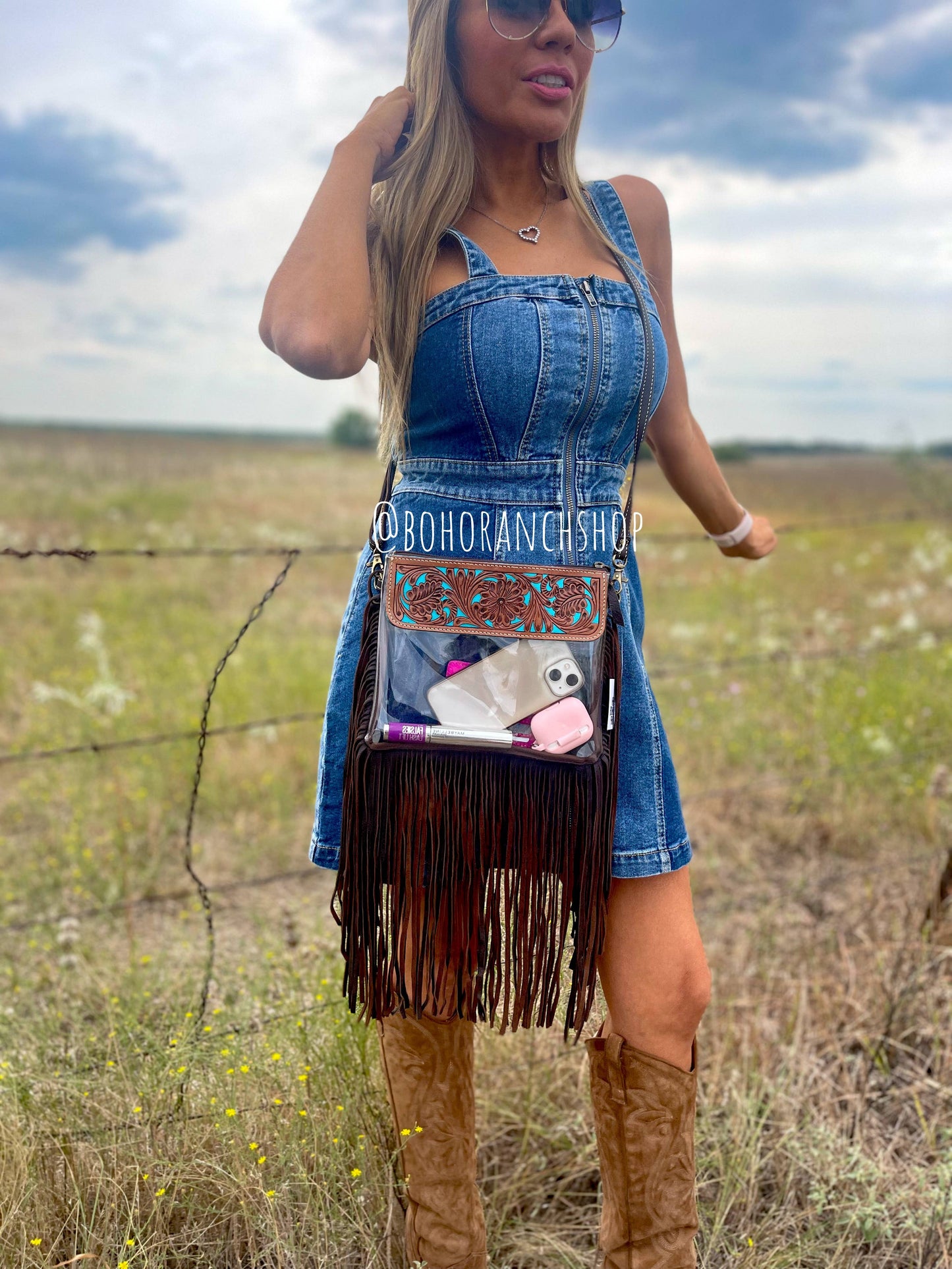 Hand Tooled Clear Purse Crossbody
