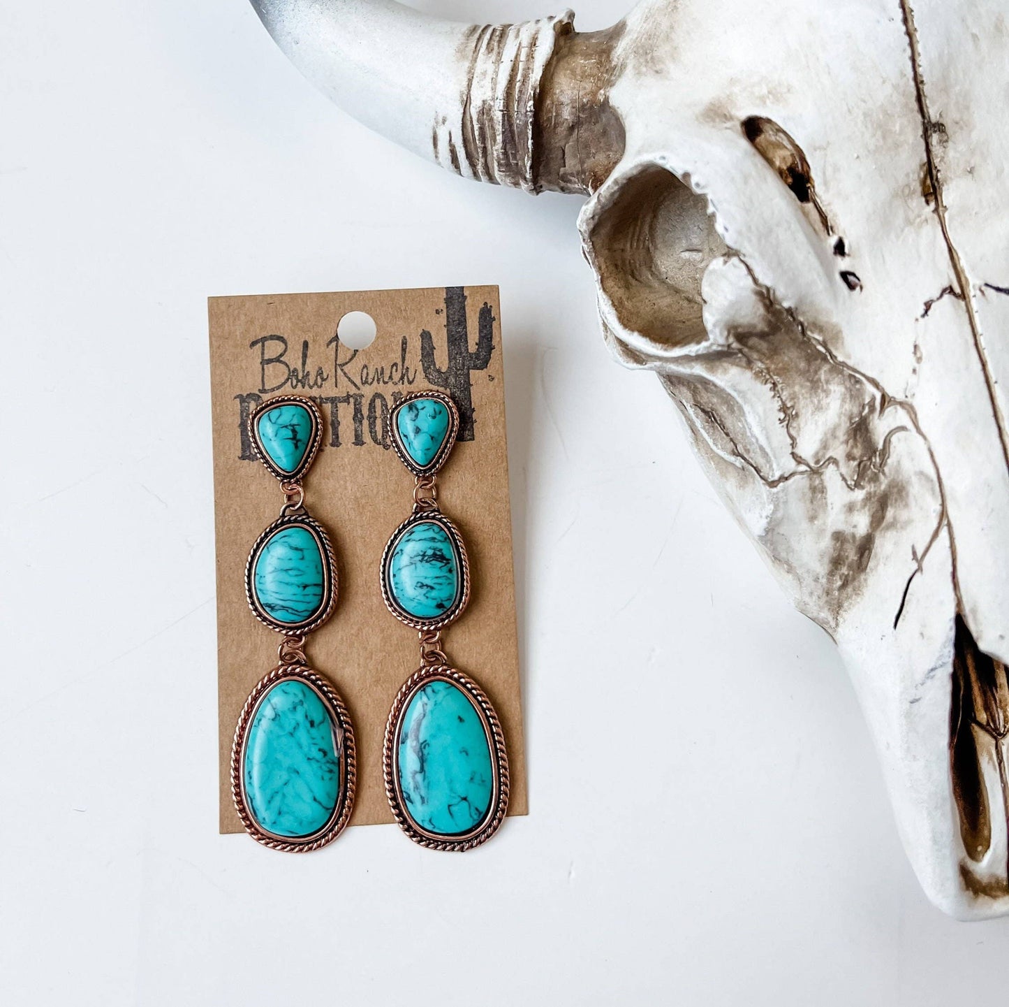Metal Stone Drop Earrings 3 Tier