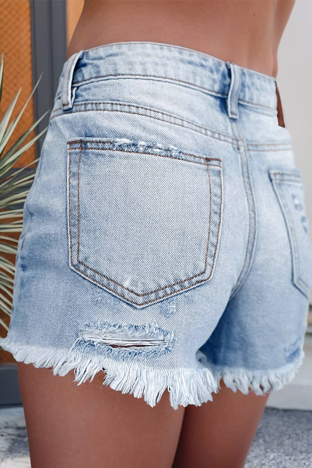 Distressed Ripped Raw Hem High Waist Denim Shorts