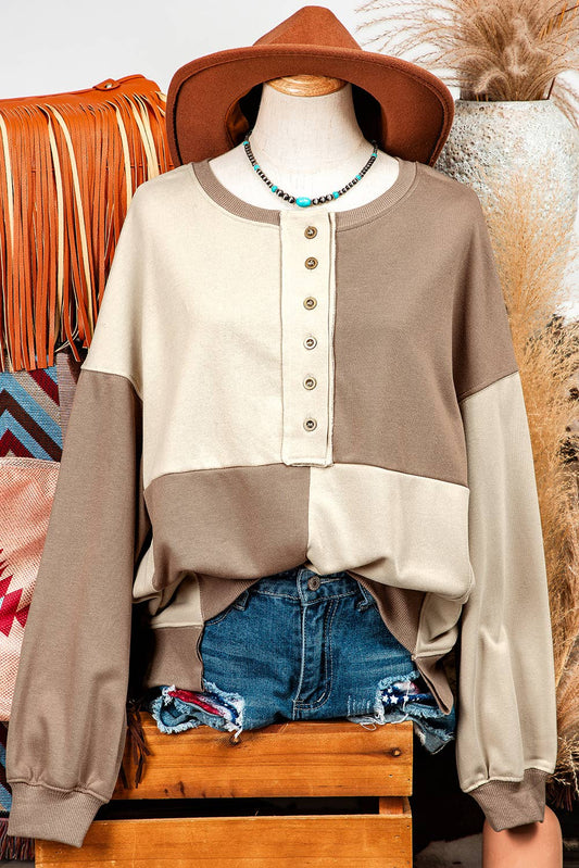 Colorblock Henley High Low Pullover