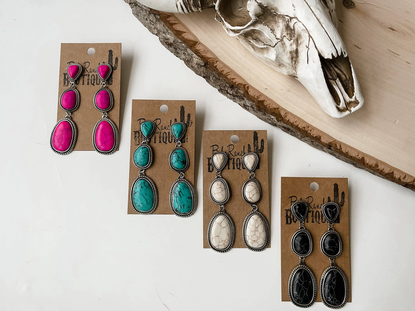 Metal Stone Drop Earrings 3 Tier