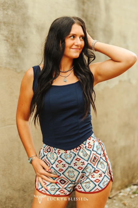 Navy Blue Tank Strap Corset Top
