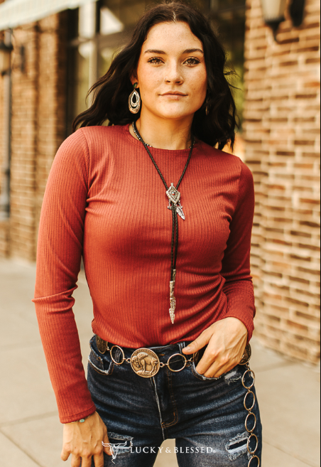 Ribbed Long Sleeve Round Hem Top Plus Size