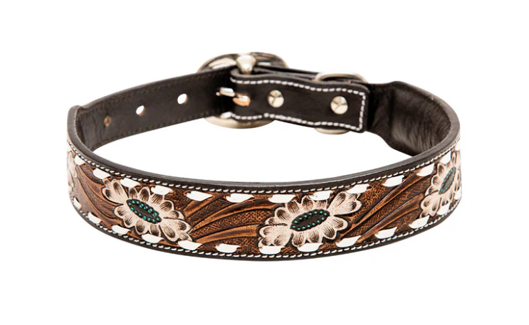 Floral Hand-Tooled Leather Dog Collar