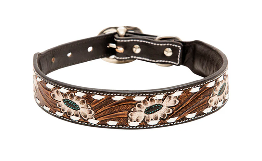 Floral Hand-Tooled Leather Dog Collar