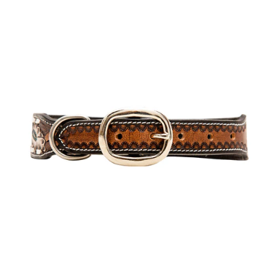 Floral Hand-Tooled Leather Dog Collar
