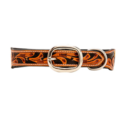 Sunflower Hand-Tooled Leather Dog Collar