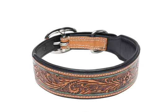 Turquoise Hand-Tooled Dog Collar