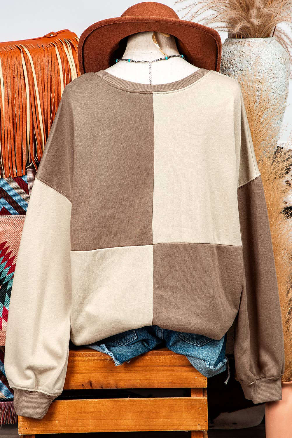 Colorblock Henley High Low Pullover