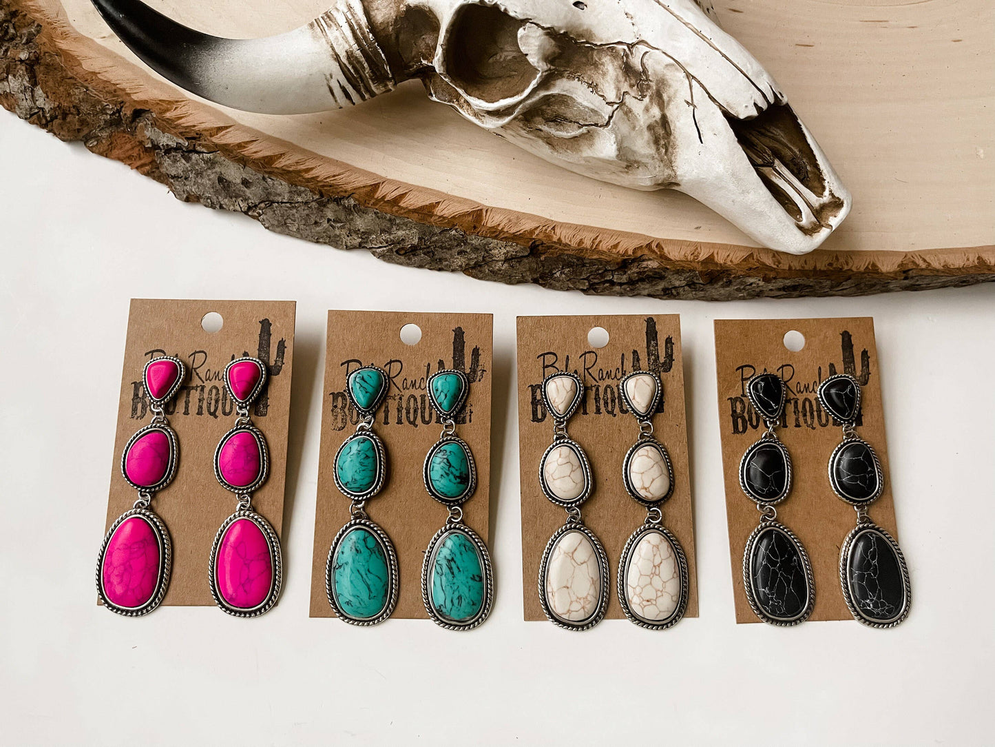 Metal Stone Drop Earrings 3 Tier