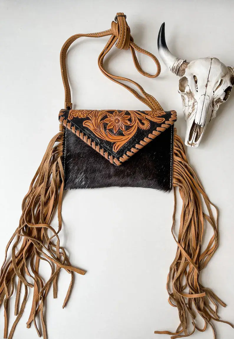 THE Cassie Tooled Leather Cowhide Crossbody