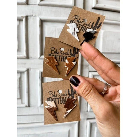 Genuine Hair On Cowhide Lightning Bolt Earrings