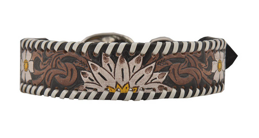 Oxy Daisy Hand-Tooled Leather Dog Collar