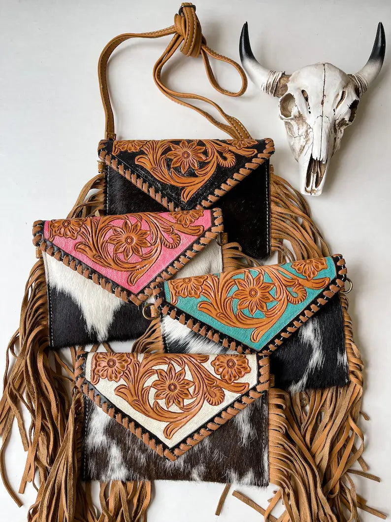 THE Cassie Tooled Leather Cowhide Crossbody