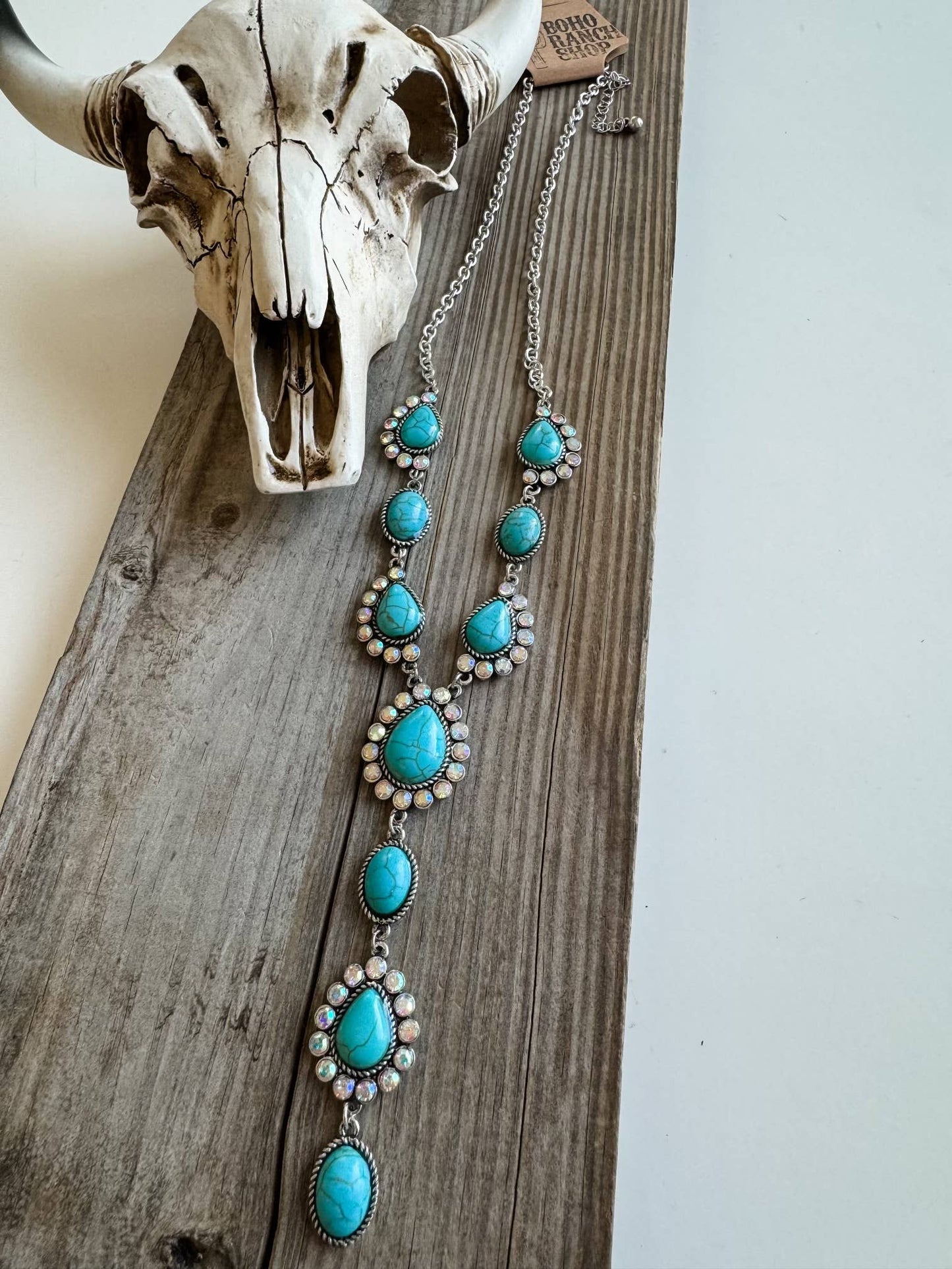 Western Turquoise Stone Y Necklace