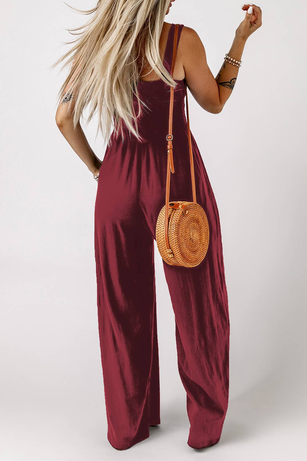 Smocked Tank Wide Leg Jumpsuit with Pockets