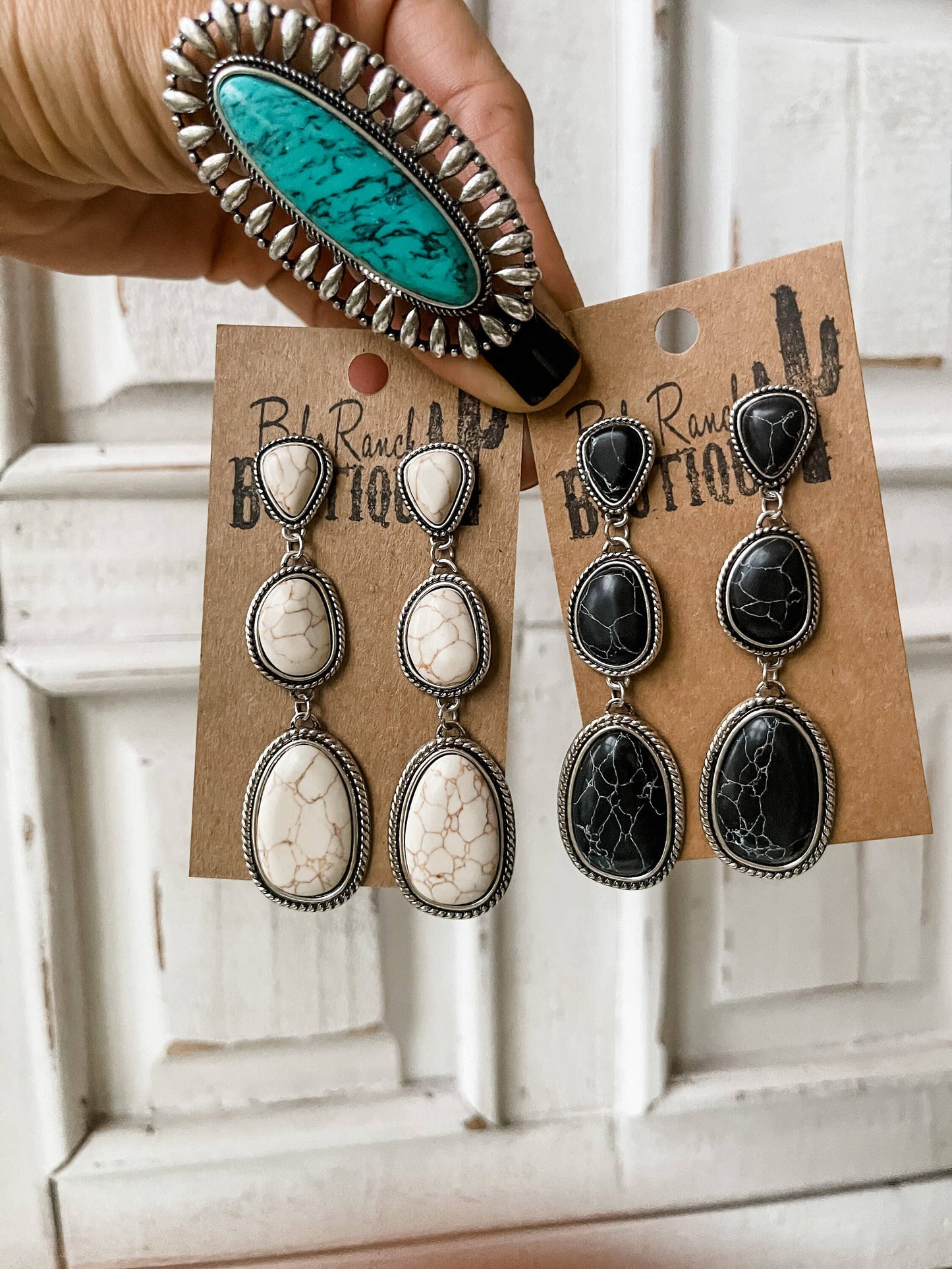 Metal Stone Drop Earrings 3 Tier