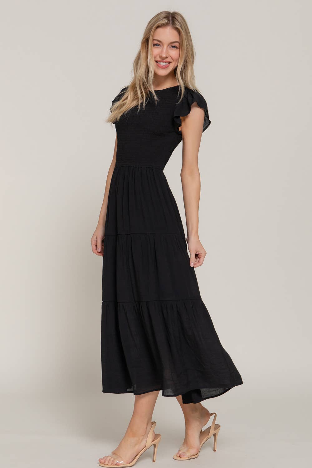 Ruffle Sleeve Crew Neck Dress