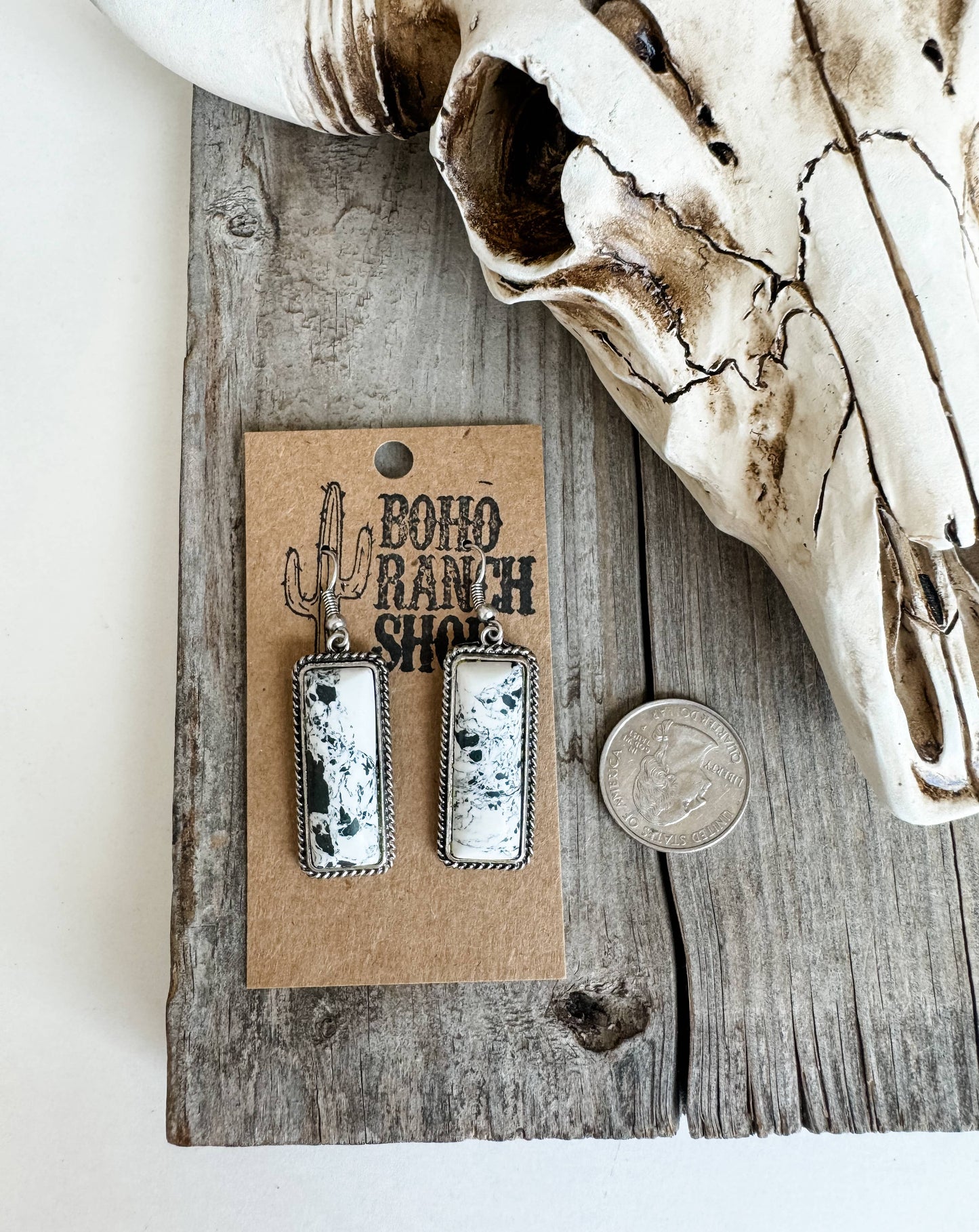 Rectangle Stone Dangle Earrings