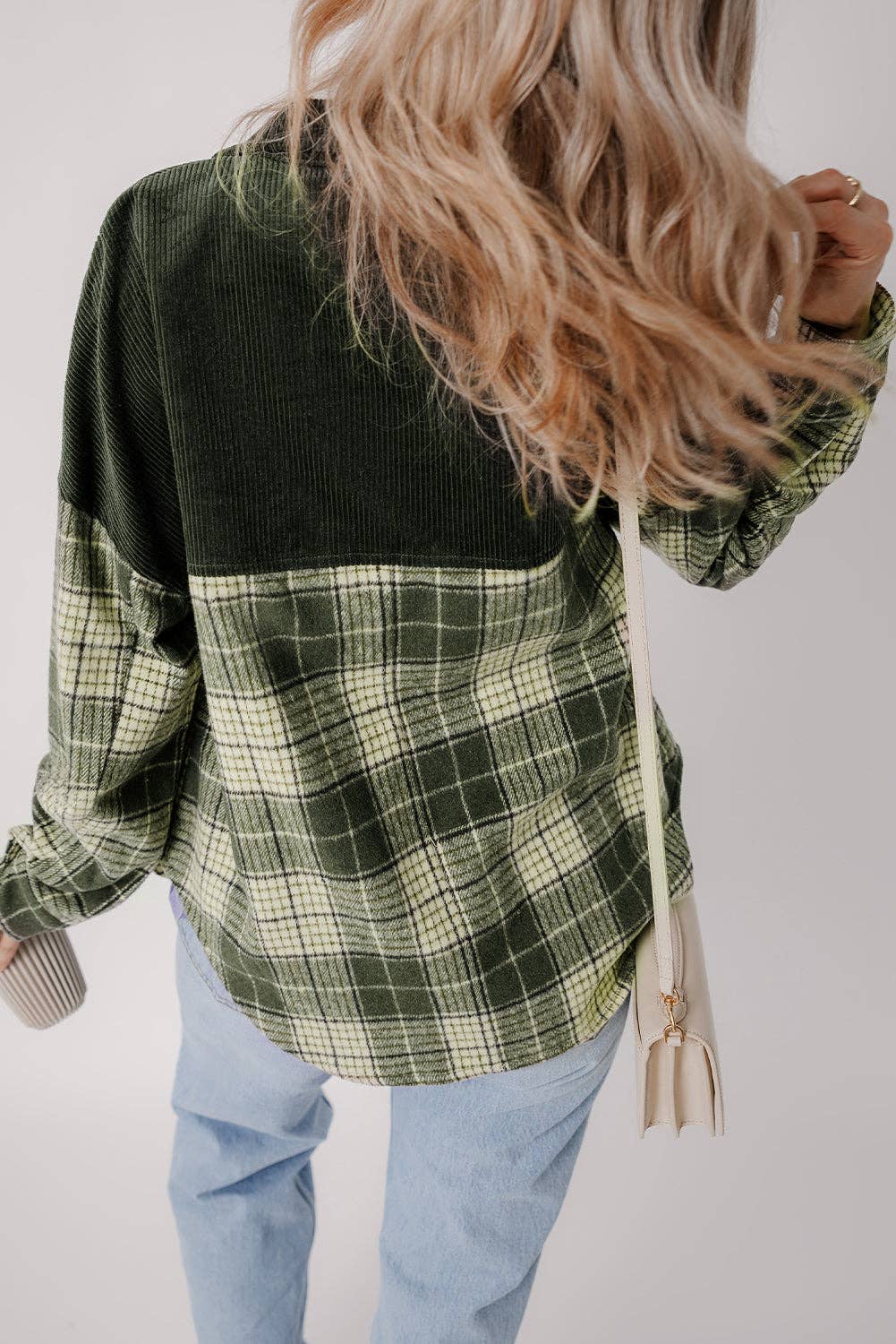 Snap Button Colorblock Plaid Shacket