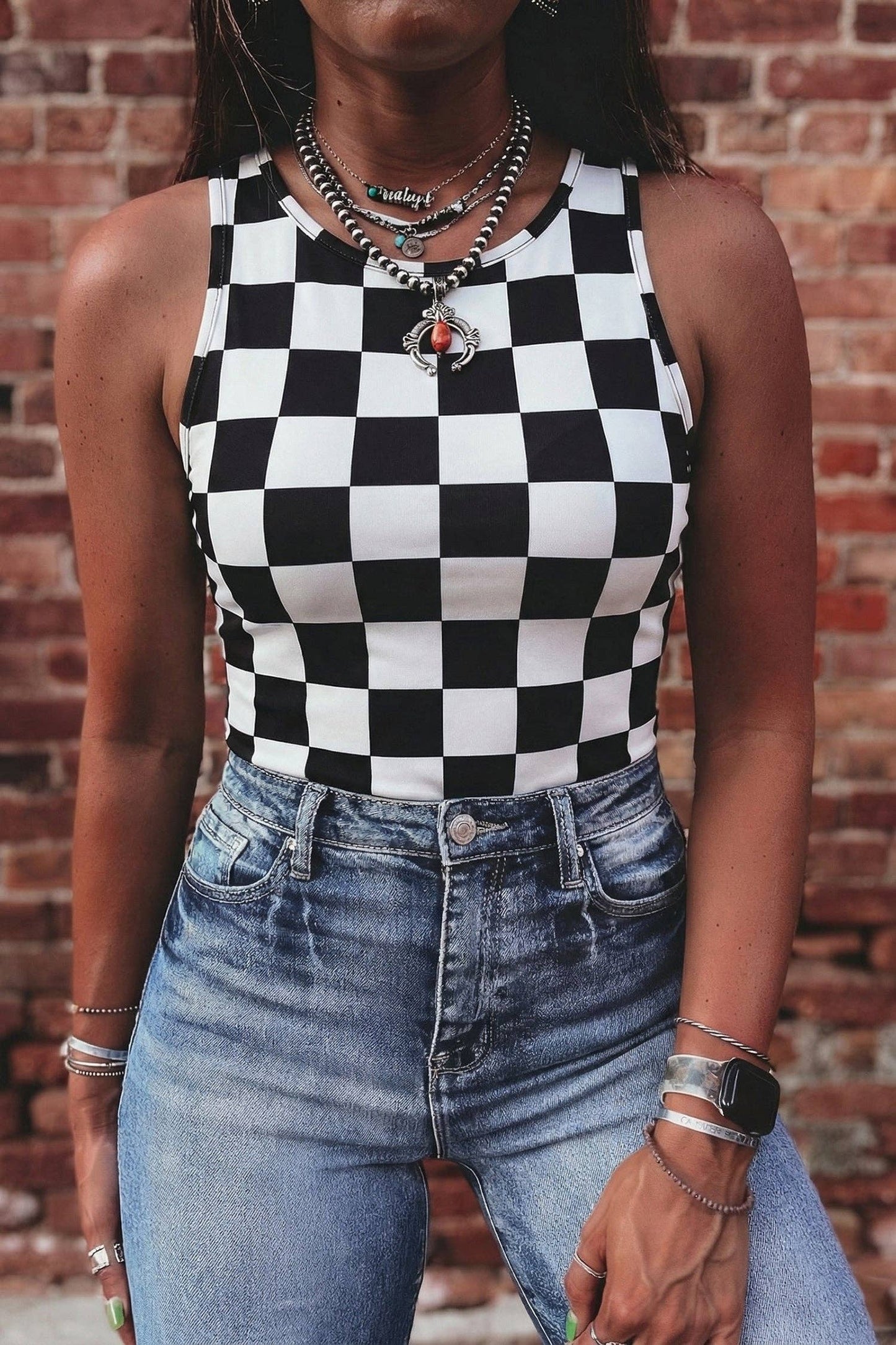 Checker Print Tank Top