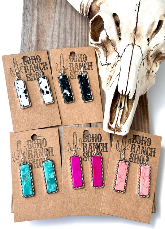 Western Rectangle Stone Bar Drop Dangle Earrings