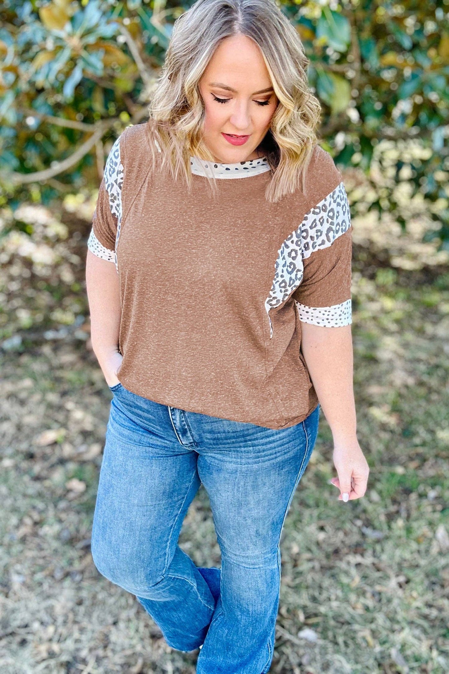 Animal Color Block Patchwork Plus Size Tee