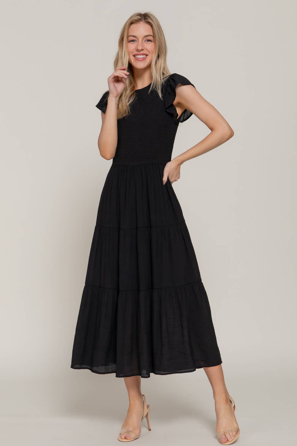 Ruffle Sleeve Crew Neck Dress