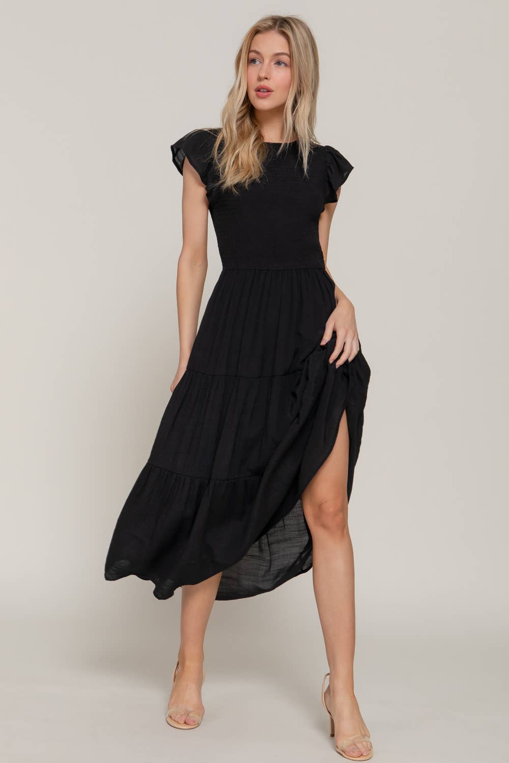 Ruffle Sleeve Crew Neck Dress