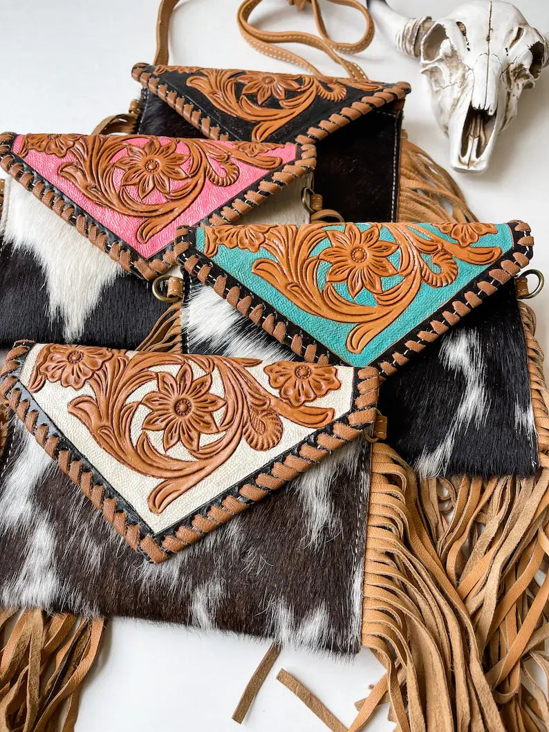 THE Cassie Tooled Leather Cowhide Crossbody