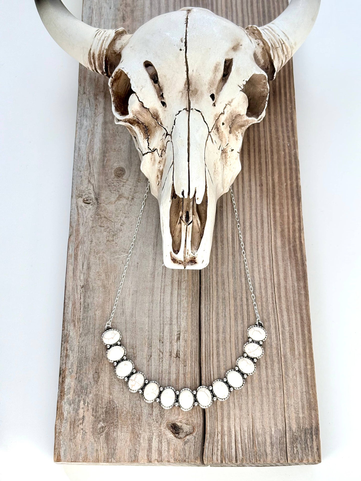 Western Style Turquoise Stone Bar Pendant Chain Necklace