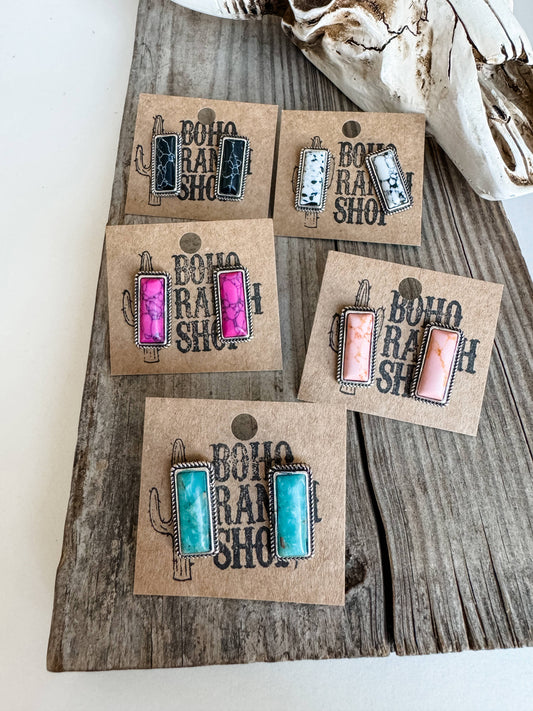 Western Mini Stone Stud Earrings - Bar