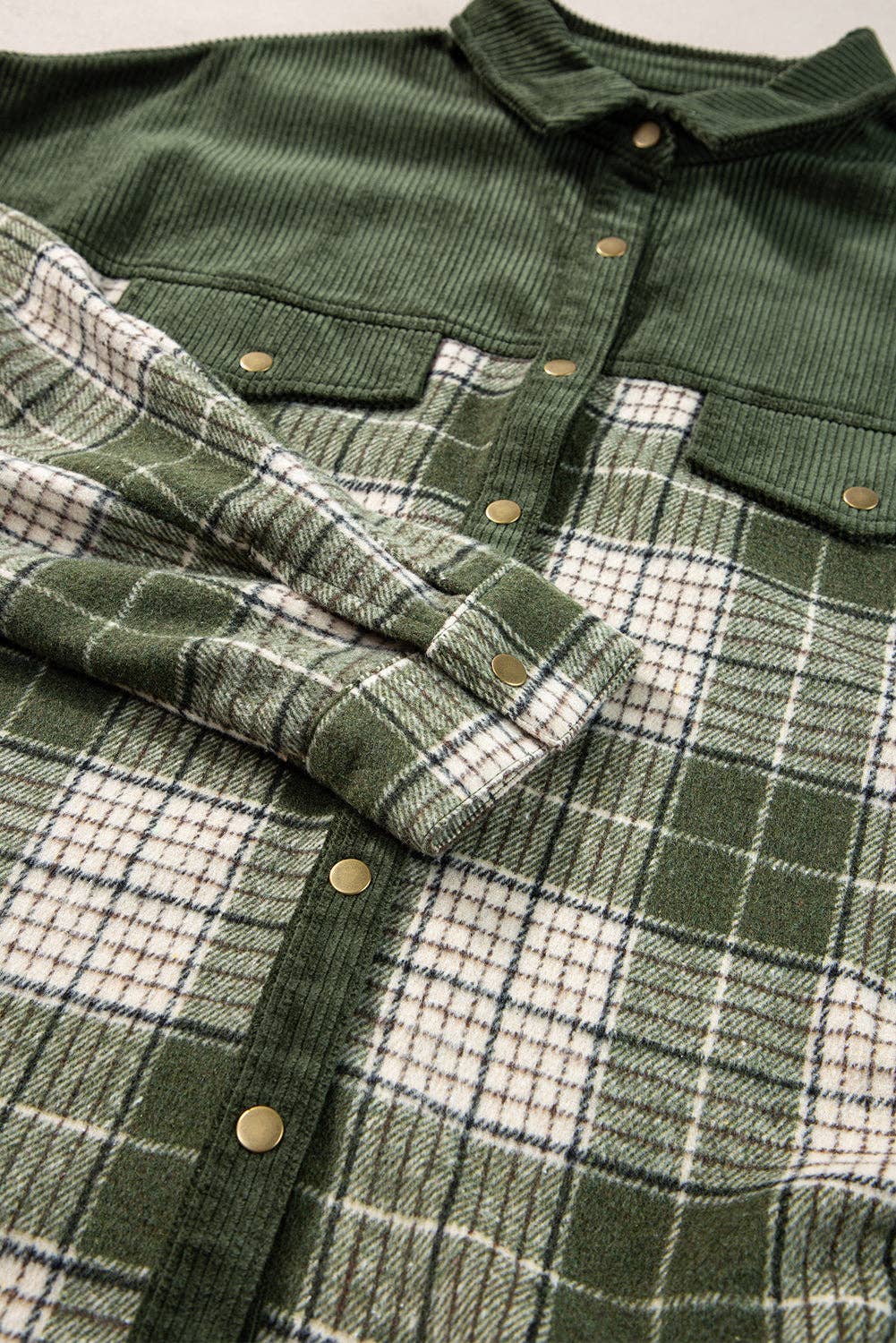 Snap Button Colorblock Plaid Shacket