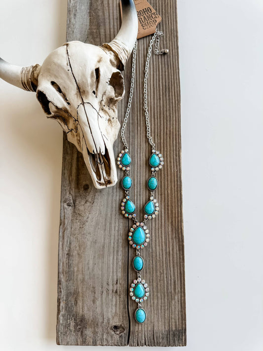Western Turquoise Stone Y Necklace