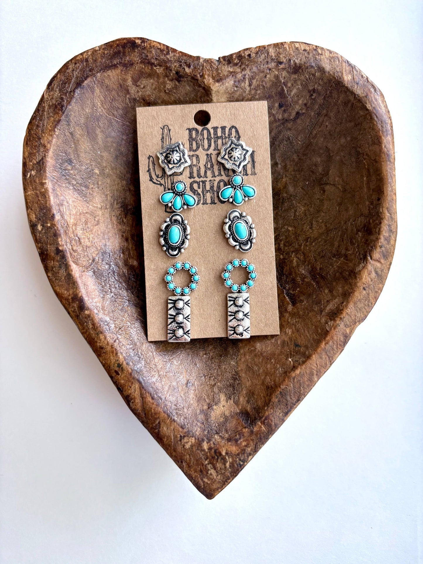 5 Pair Stone Stud Earring Set