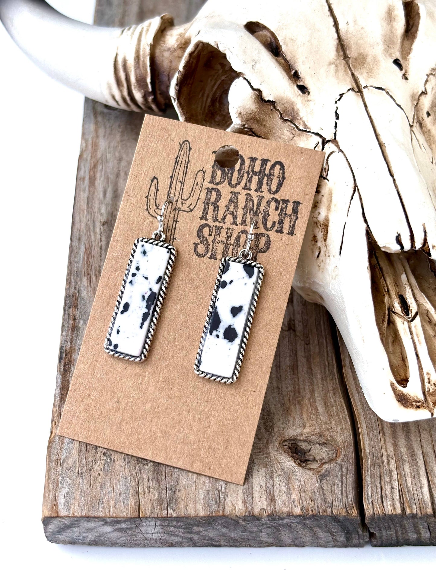 Western Rectangle Stone Bar Drop Dangle Earrings