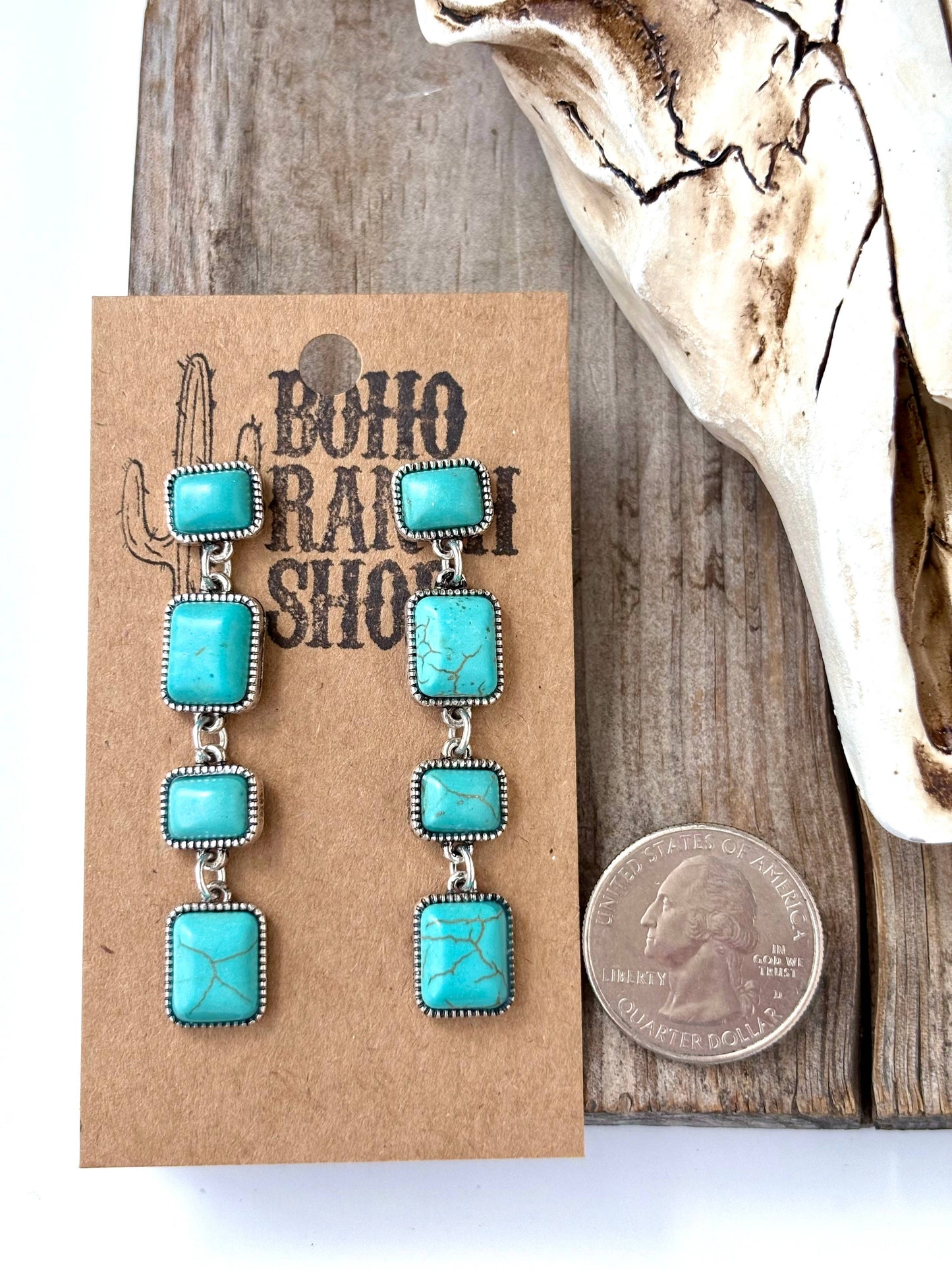 4 Tier Western Style Stone Drop Earrings