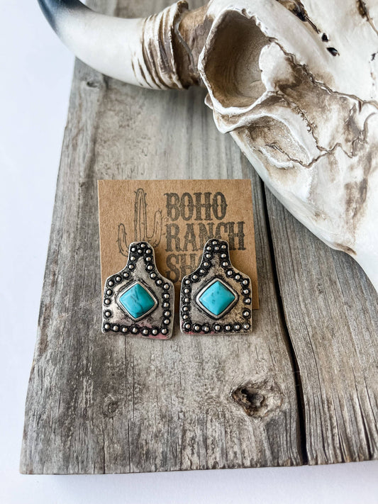 Ear Tag Stone Stud Earrings
