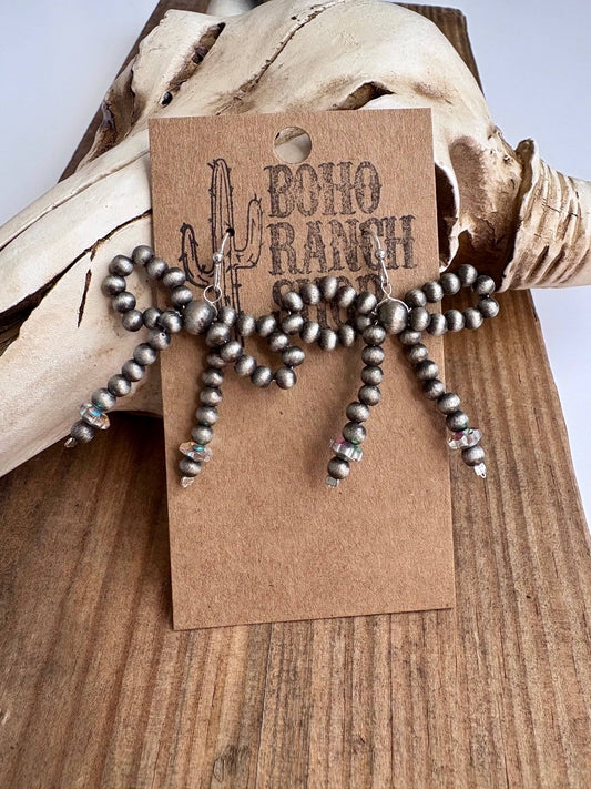 Western Navajo Style Bead Coquette Bow Earrings